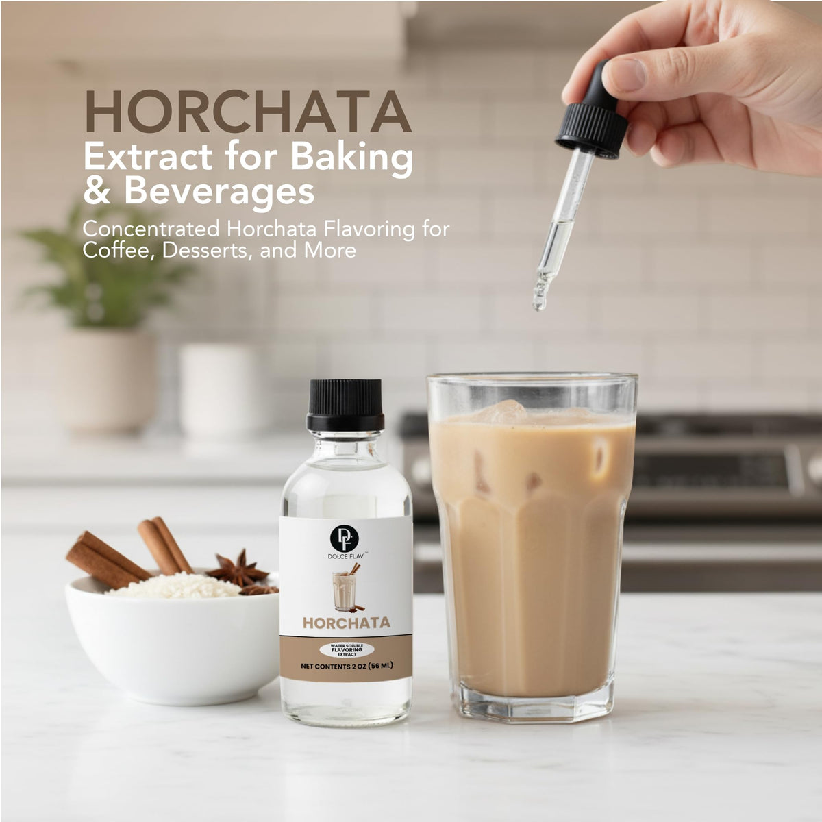 Dolce Flav Horchata Extract drops added to coffee