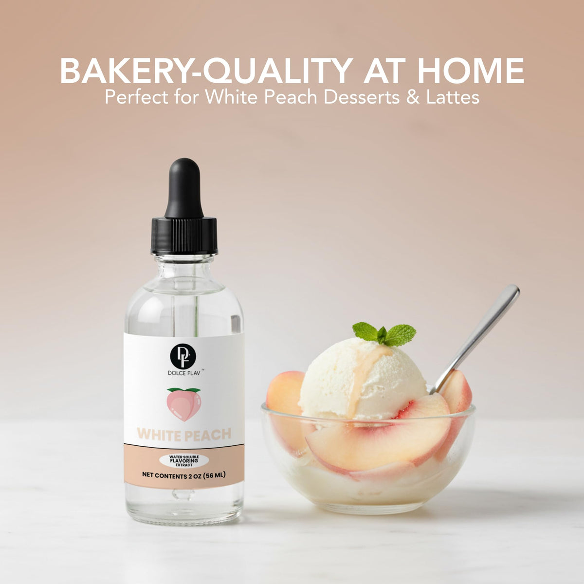 Dolce Flav Kosher certification label on peach extract bottle.