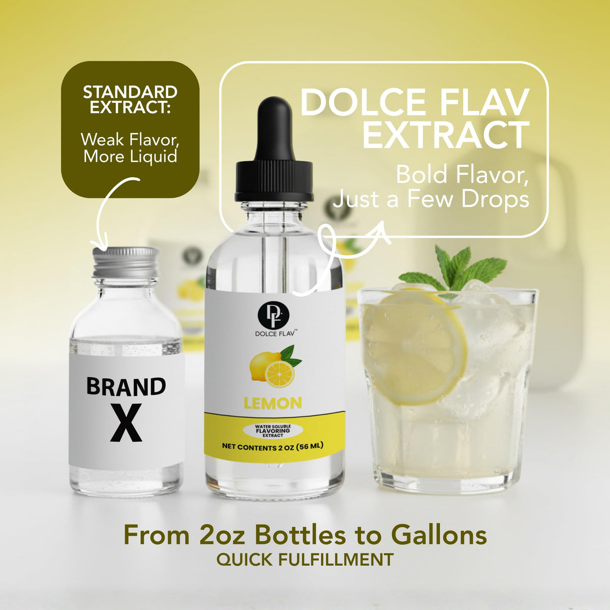 Dolce Flav lemon extract being dispensed to enhance beverages.
