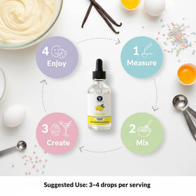 Dolce Flav lemon extract label and packaging signaling clean USA-crafted.