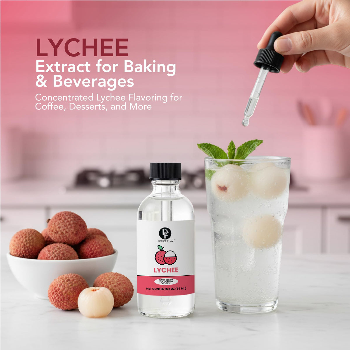 Dolce Flav Lychee Extract dropper enables precise dosing for recipes