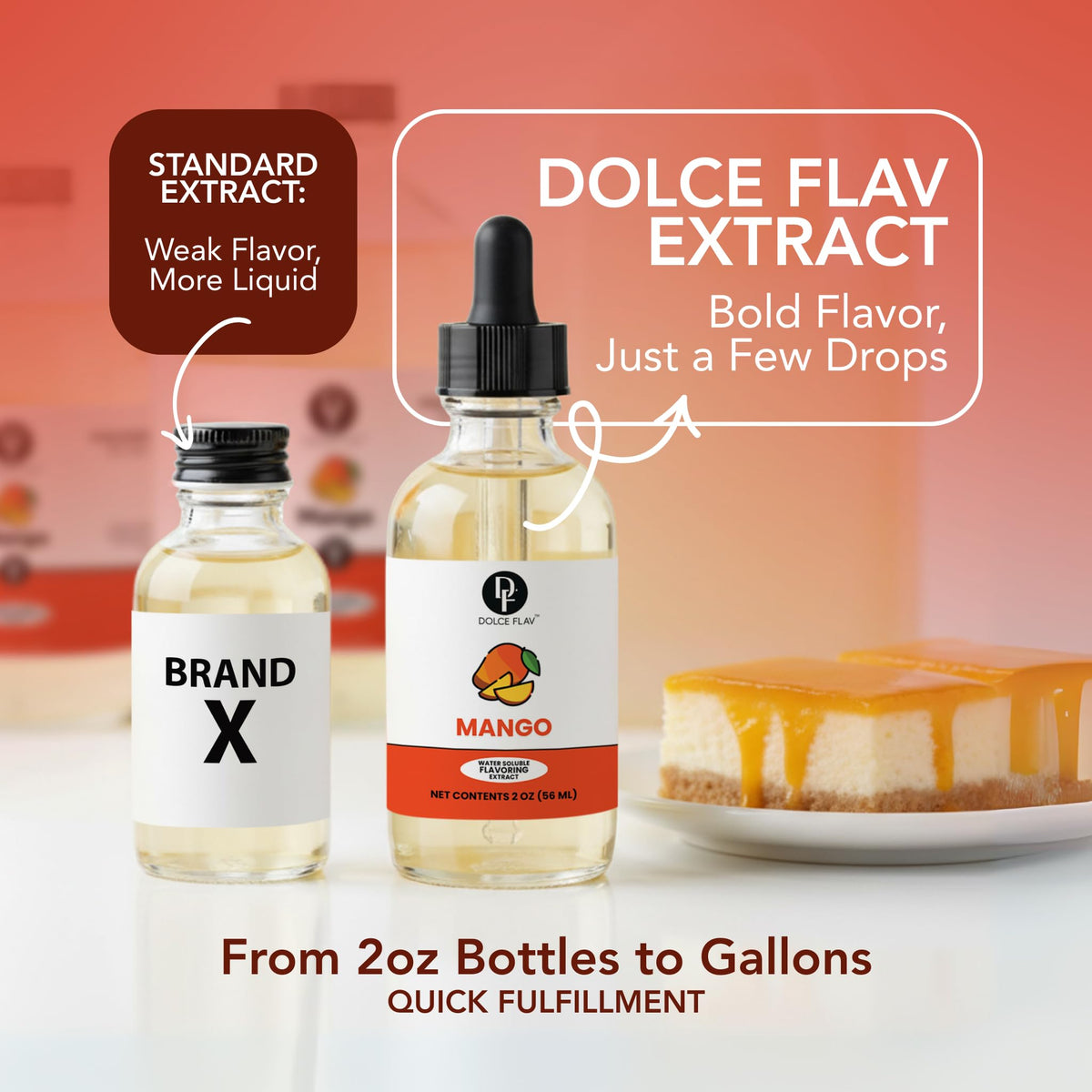 Dolce Flav Mango Extract in desserts enhances tropical mango notes.