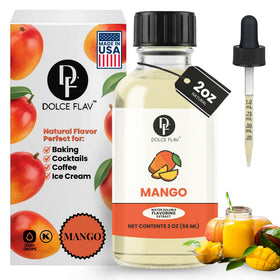 Dolce Flav Mango Extract bottle adds tropical mango flavor to baked goods.