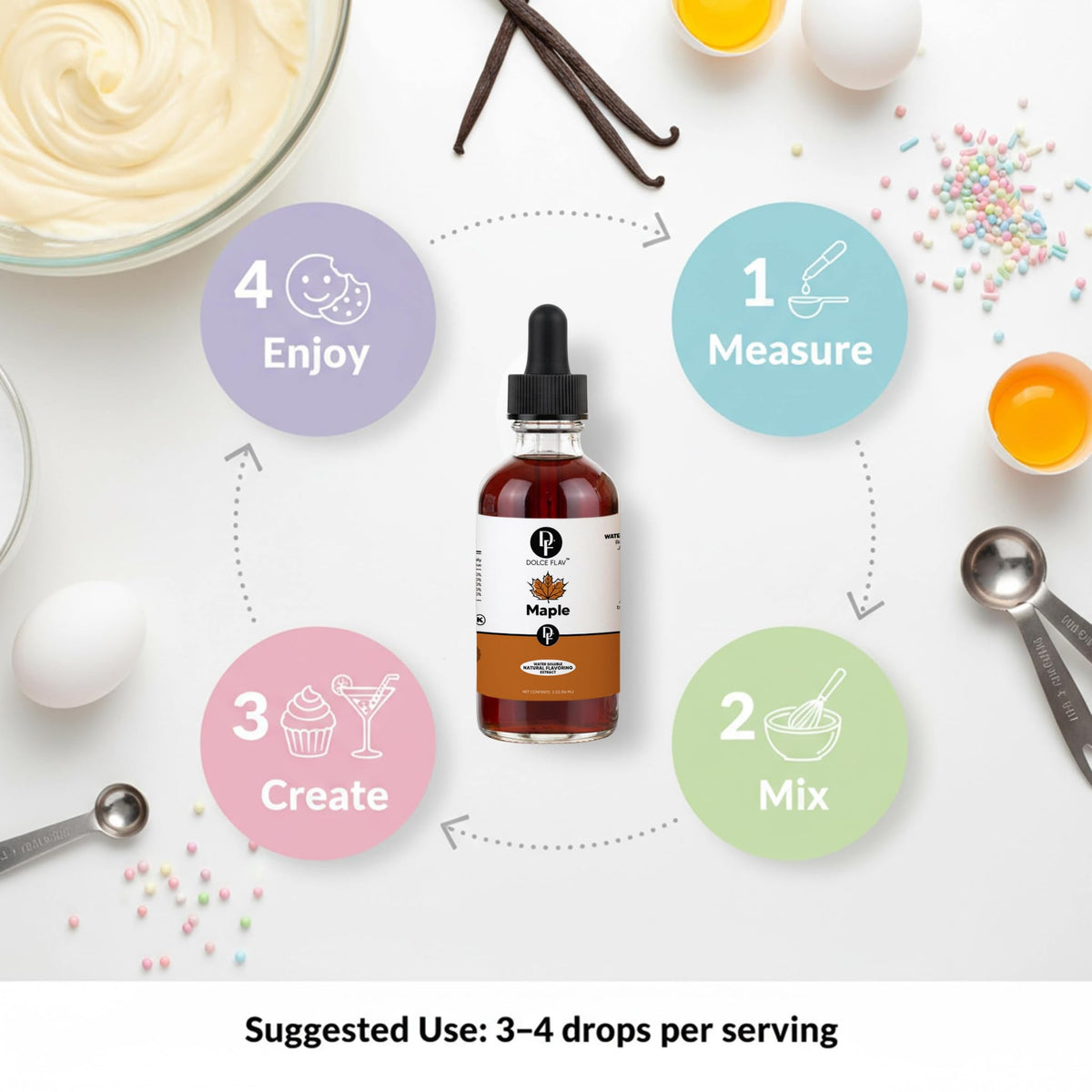 Dolce Flav Maple Extract enables easy, controlled flavor use with a dropper.