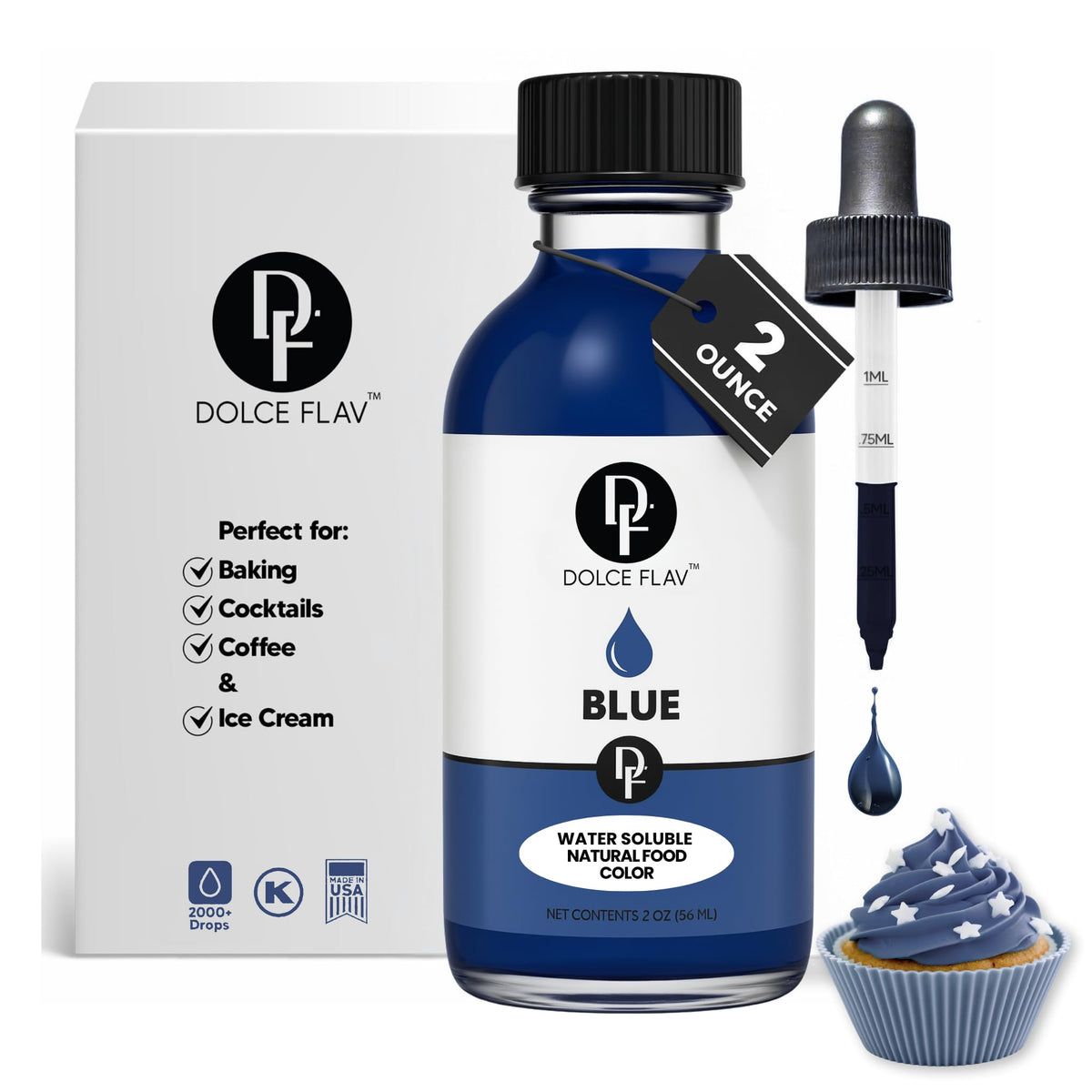 Dolce Flav natural blue bottle pour colors frostings smoothly
