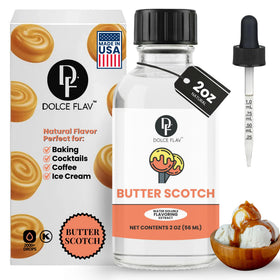 Dolce Flav Butterscotch Extract bottle pour adds rich flavor to desserts