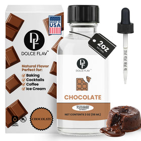 Dolce Flav Natural Chocolate Extract dropper bottle for rich flavor in baking.