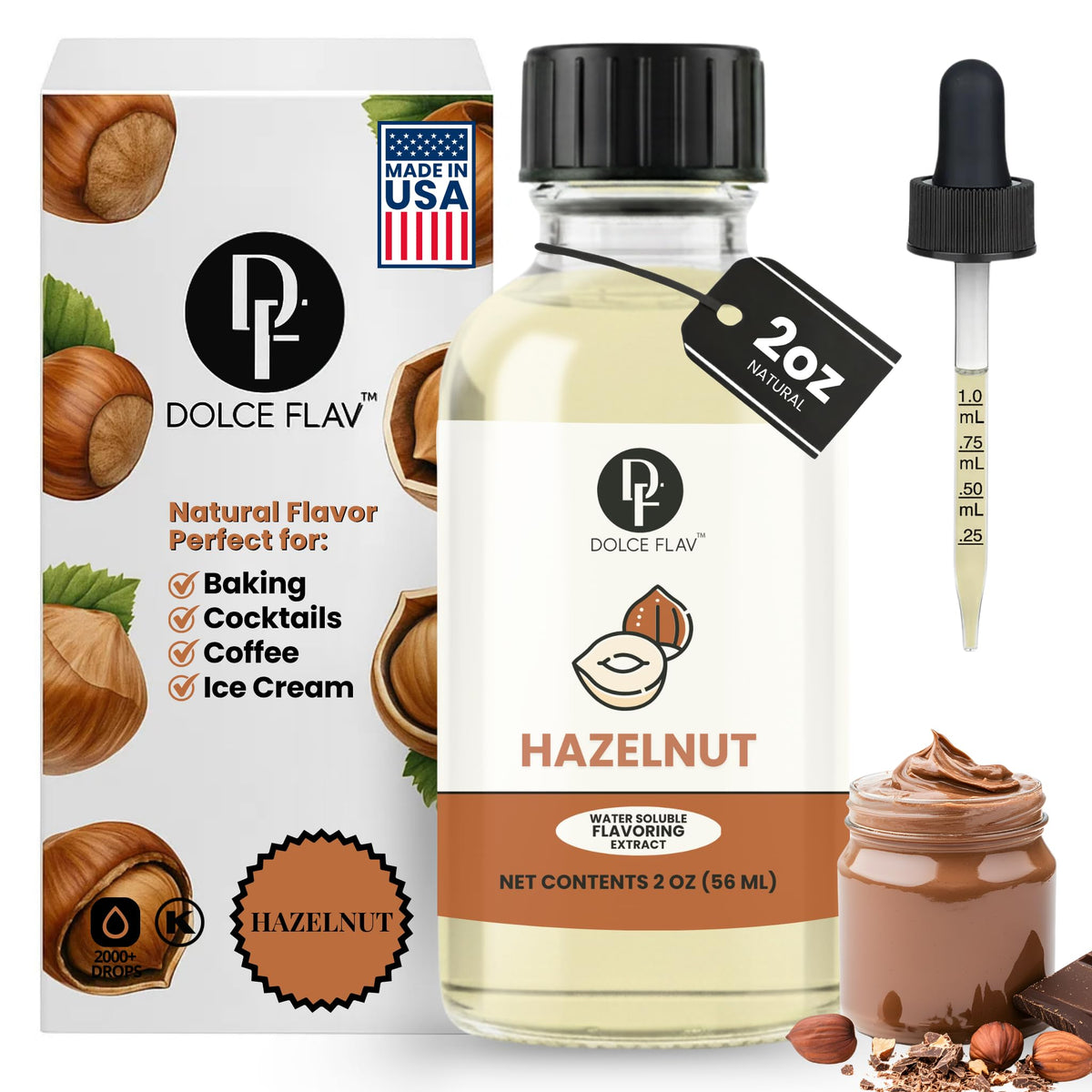 Dolce Flav hazelnut extract bottle ready to enrich coffee flavor