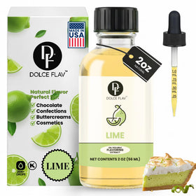 Dolce Flav Natural Lime Extract bottle highlights bright citrus flavor for desserts.