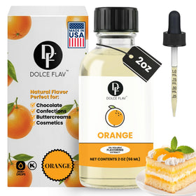 Dolce Flav orange extract bottle adds bright citrus flavor for baking