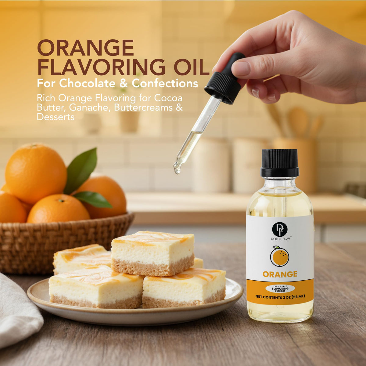Dolce Flav orange extract dropper provides precise citrus dosing for recipes