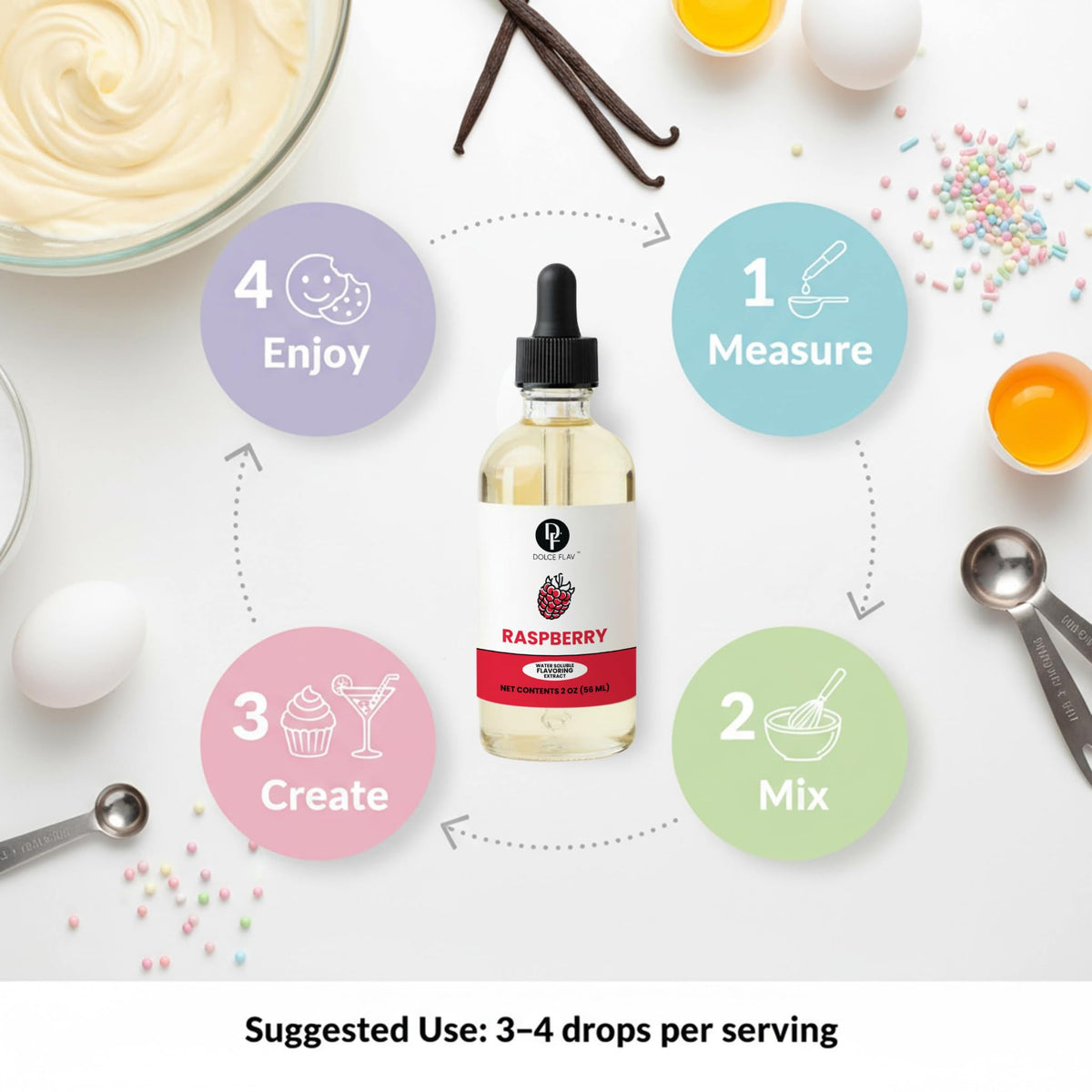 Dolce Flav Raspberry Extract kitchen scene for gourmet cooking.