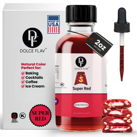 Dolce Flav natural super red bottle pour for bold batter and smooth mixing.