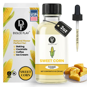 Dolce Flav natural sweet corn extract bottle enhances baking and cooking.