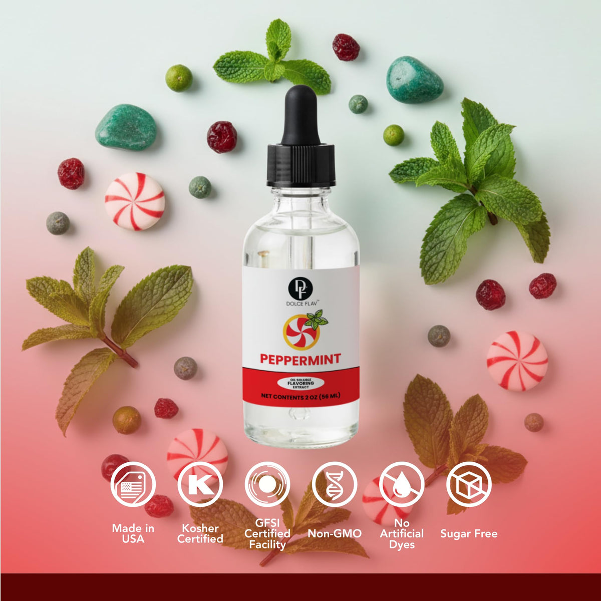 Oil-soluble peppermint blends smoothly into batter and ganache