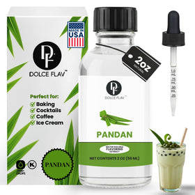 Dolce Flav Pandan Extract bottle close-up highlighting authentic pandan aroma.
