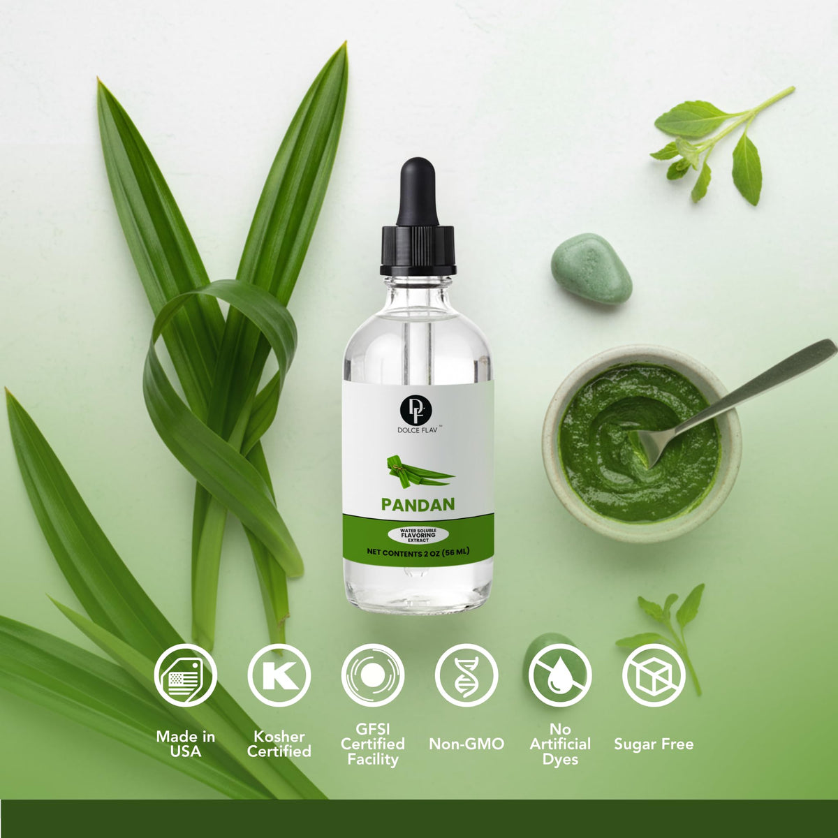 Dolce Flav Pandan Extract for pandan custards and desserts.