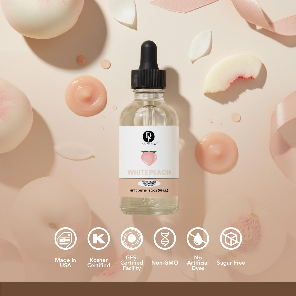 Dolce Flav White Peach Extract swirl in creamy ice cream.