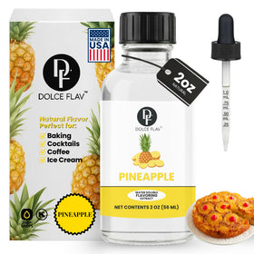 Dolce Flav pineapple extract bottle enhances baked goods with bright tropical notes.