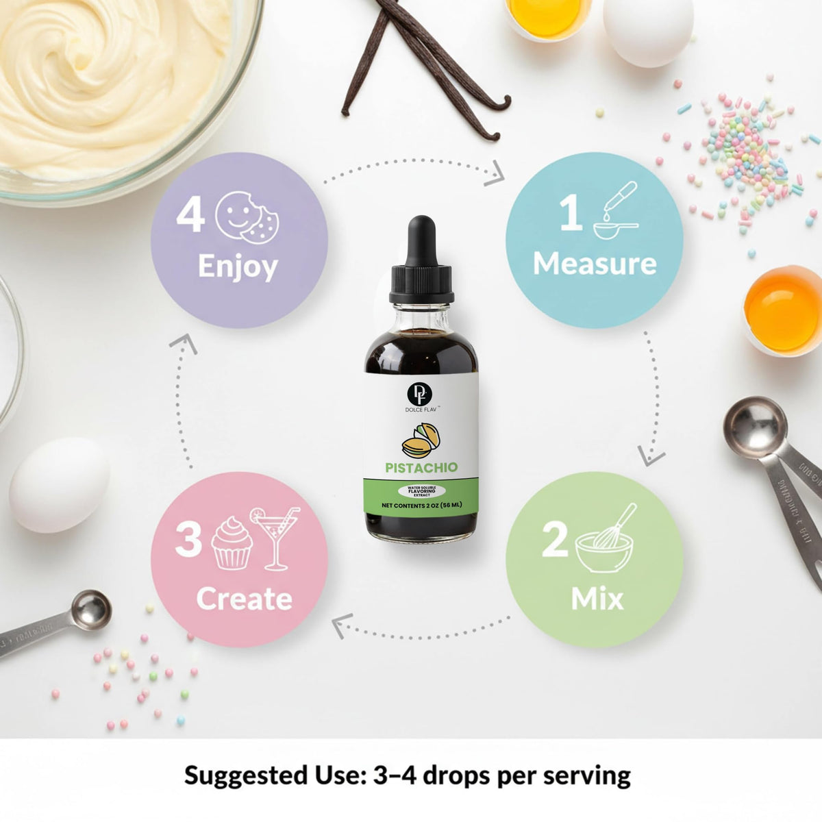 Dolce Flav pistachio extract labeled for easy kitchen use