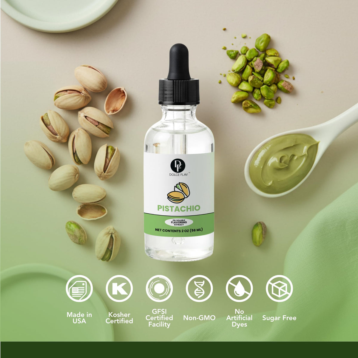 Dolce Flav pistachio oil flavoring in cake fillings adds subtle pistachio notes