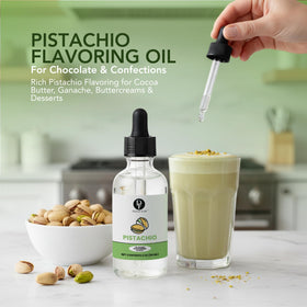 Dolce Flav pistachio oil flavoring enhances chocolate ganache depth and nuttiness