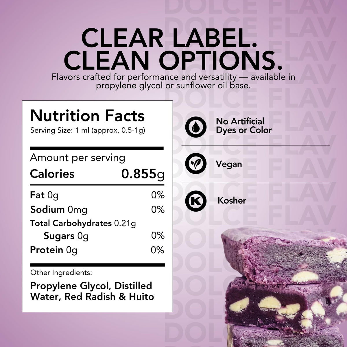 Dolce Flav purple color dropper showing precise dosing for drinks