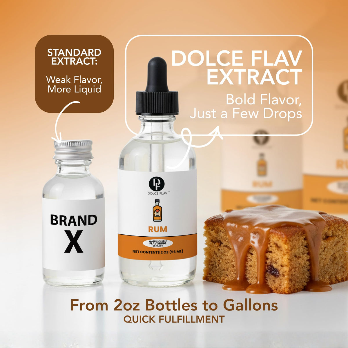 Dolce Flav rum extract used in dessert creation with creamy sauce