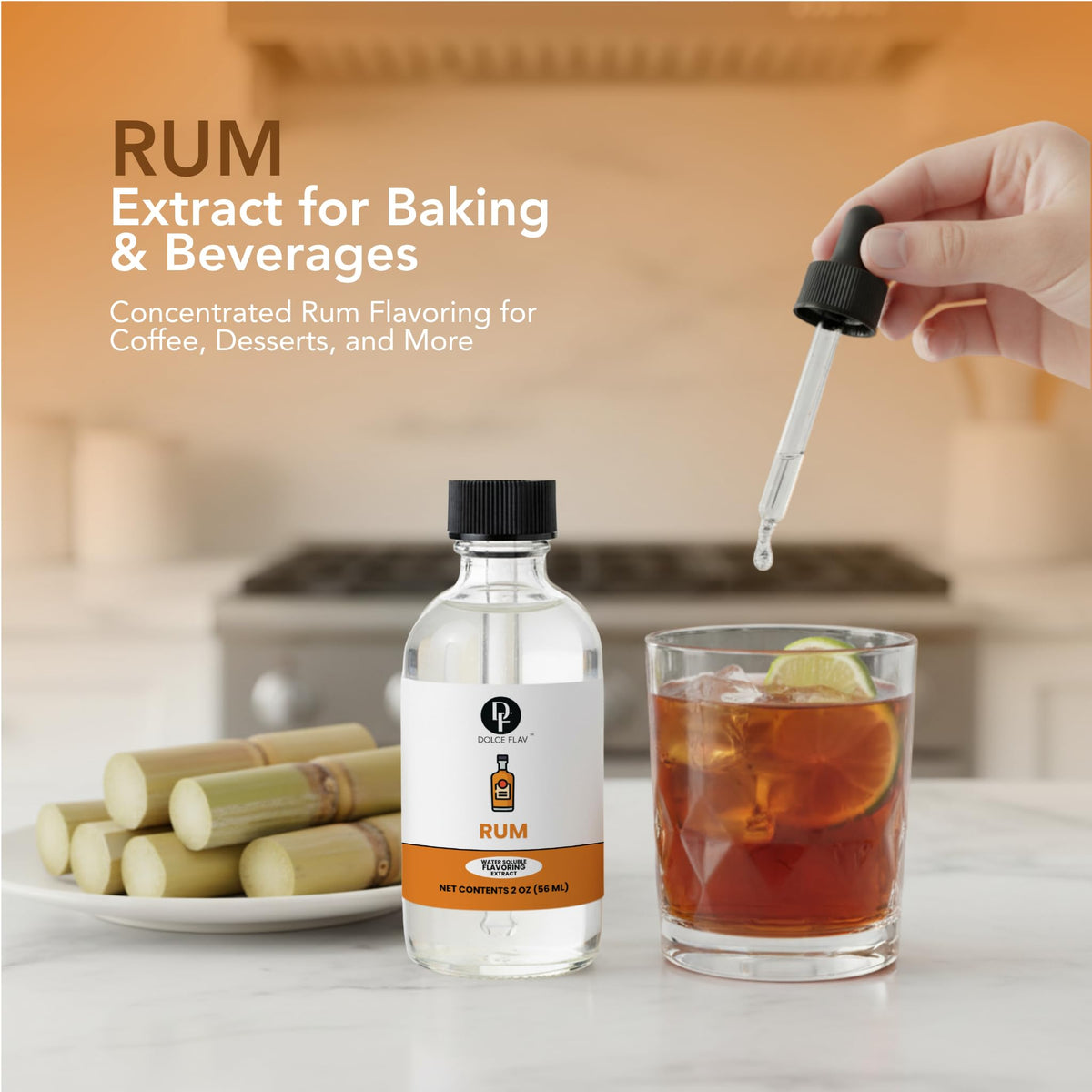 Dolce Flav rum extract dropper showing precise measurement for recipes
