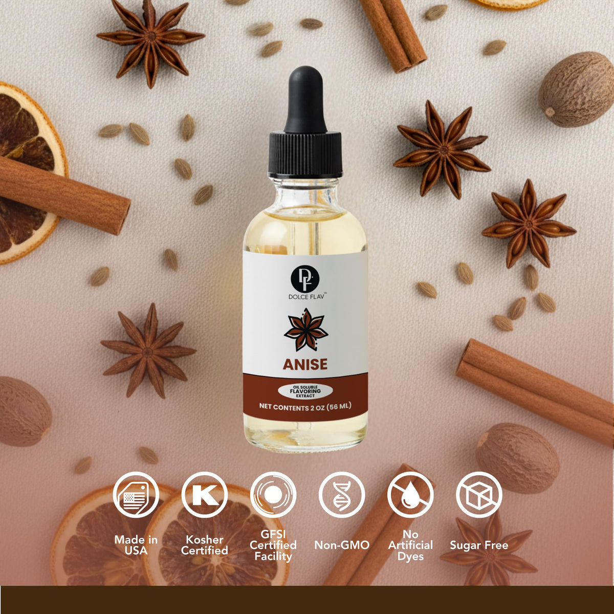 Dolce Flav Star Anise Extract brightens dressings and marinades with aroma