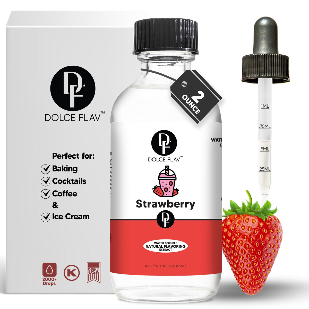 Dolce Flav strawberry extract bottle for baking and desserts