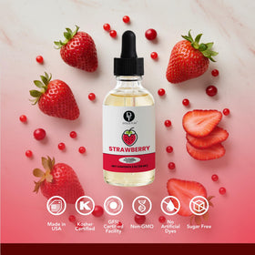 Dolce Flav Strawberry Extract in a dessert bowl with rich berry aroma.