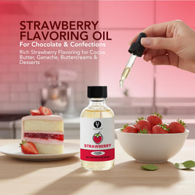 Dolce Flav Strawberry Extract close-up label showing oil-soluble formula for smooth integration.