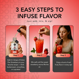 Frosting and dessert topping featuring Dolce Flav strawberry flavor