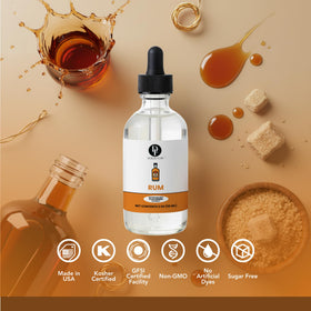 Dolce Flav sugar-free rum flavoring beside a cocktail glass