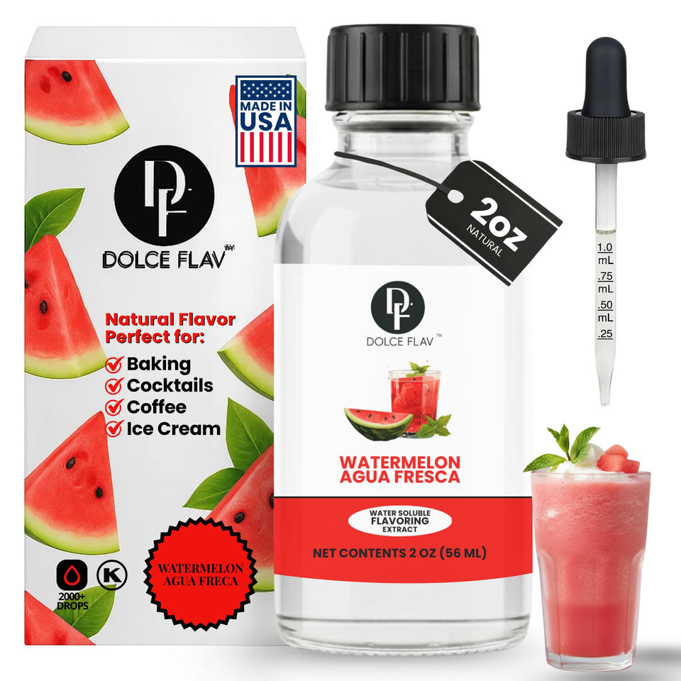 Dolce Flav Watermelon bottle-pour shows vibrant flavor for beverages.