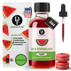 Dolce Flav Watermelon Extract bottle shows oil-soluble formula for rich baked goods
