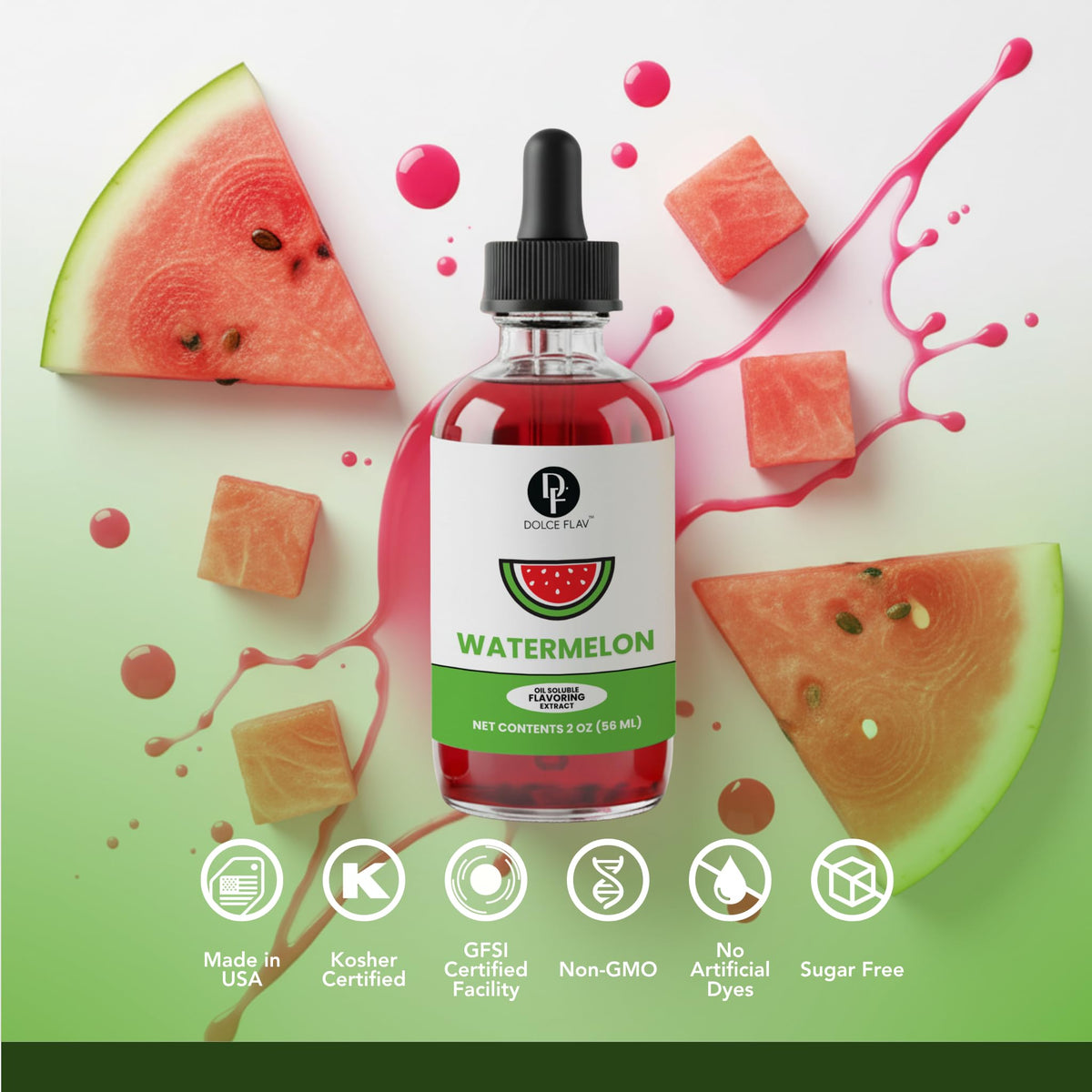 Dolce Flav Watermelon Extract label highlights kosher status and concentrated essence