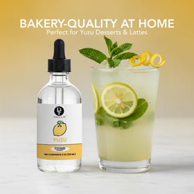 Dolce Flav Yuzu flavoring drizzled on a dessert glaze