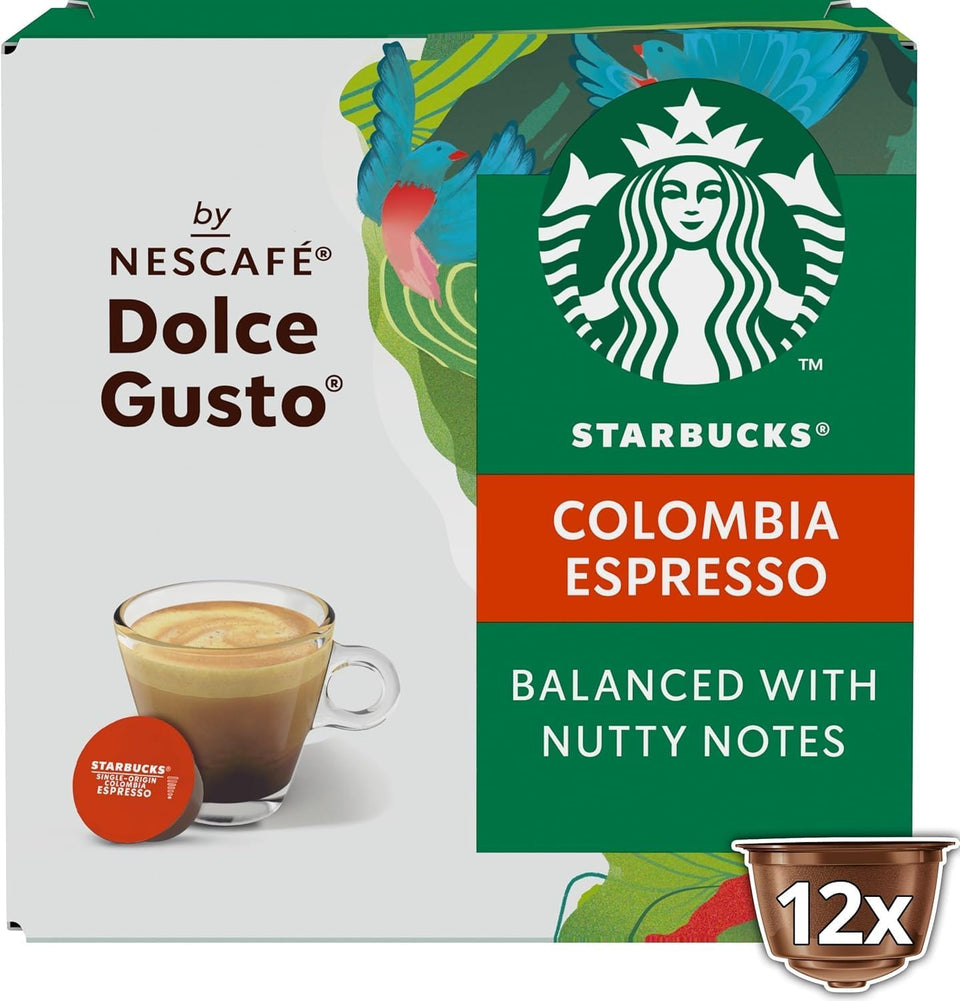Dolce Gusto Starbucks Colombia espresso capsules 36-count, convenient pods for quick, café-style drinks at home.