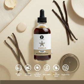 Dolce Flav vanilla extract being added to baking batter for depth.