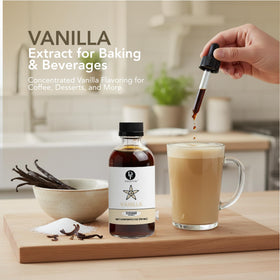 Dolce Flav vanilla drops enhance beverages with rich aroma and sugar-free flavor.