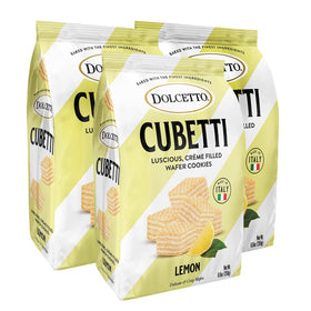 Dolcetto Cubetti lemon cream wafers in packaging, ideal for gifting and entertaining.