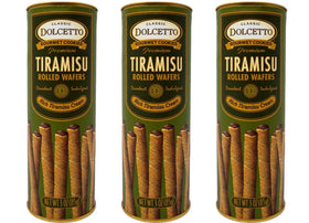 Dolcetto premium cream filled rolled wafers with tiramisu flavor, a creamy treat for coffee breaks.