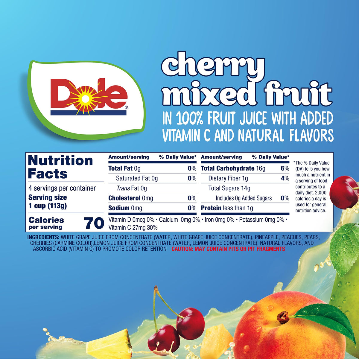 DOLE gluten-free dairy-free cherry fruit bowls suit lunchboxes and travel.