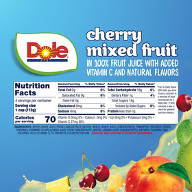 DOLE gluten-free dairy-free cherry fruit bowls suit lunchboxes and travel.