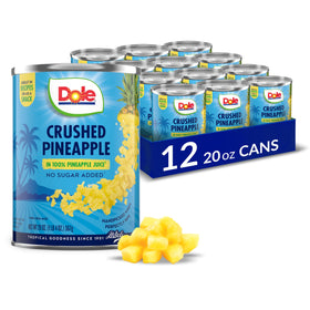 Dole Crushed Pineapple in a can with juice, ideal for quick snacking and smoothies.