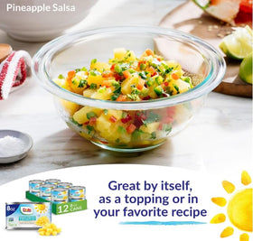 Dole fruit can product image highlighting non-GMO real fruit.