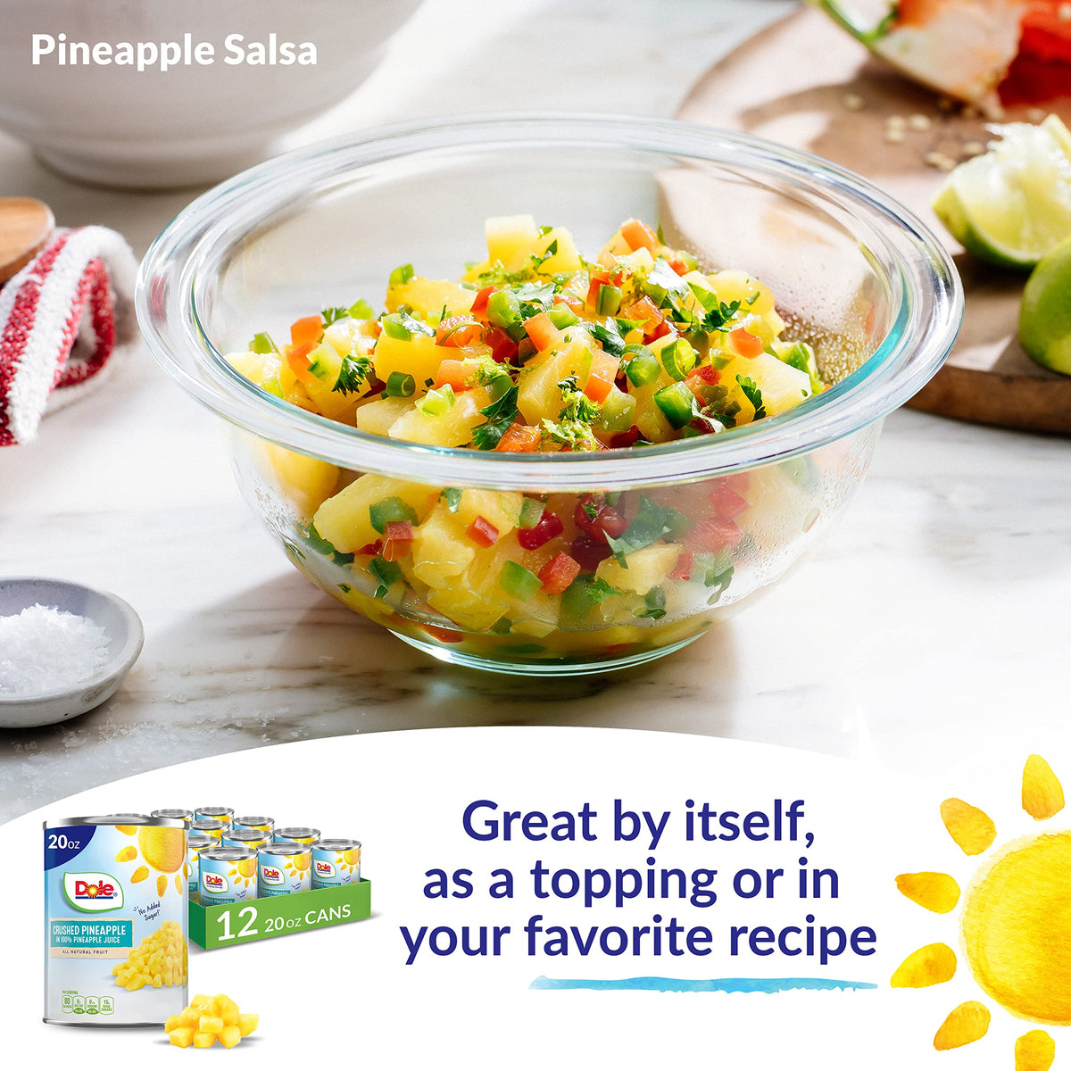 Dole Crushed Pineapple in a smoothie glass adding tropical flavor.