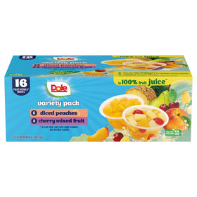 Dole diced peaches and cherry mixed fruit in juice bowl ready to enjoy